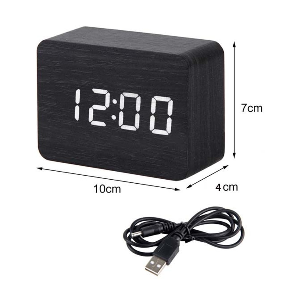 Smart LED Wooden Alarm Clock with Voice Control and Dual Power Display