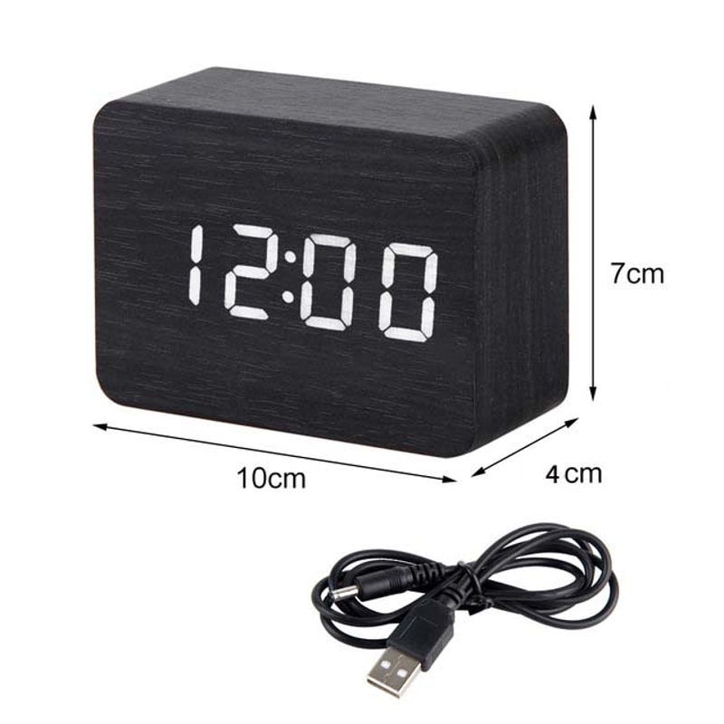 Smart LED Wooden Alarm Clock with Voice Control and Dual Power Display