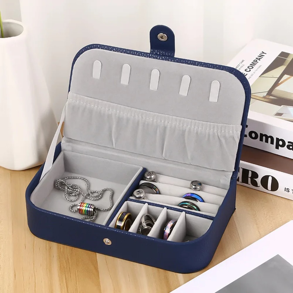 Portable Travel Jewelry Organizer Box Compact PU Leather Storage Case for Rings Necklaces Earrings