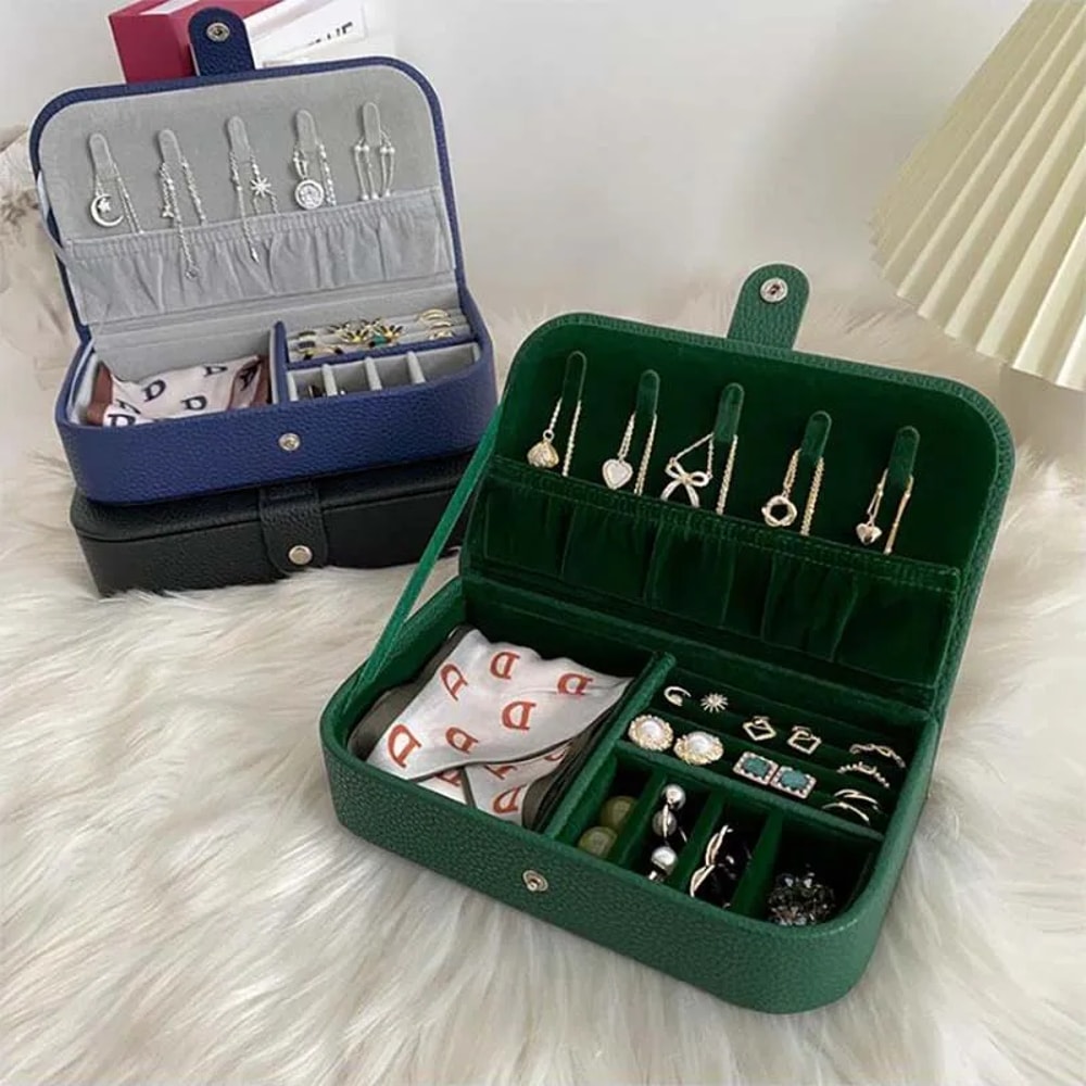 Portable Travel Jewelry Organizer Box Compact PU Leather Storage Case for Rings Necklaces Earrings