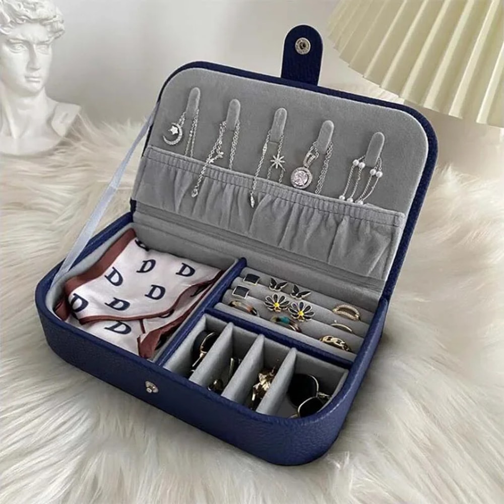 Portable Travel Jewelry Organizer Box Compact PU Leather Storage Case for Rings Necklaces Earrings