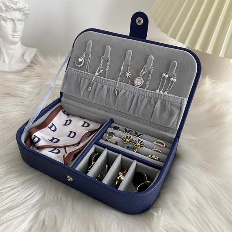 Portable Travel Jewelry Organizer Box Compact PU Leather Storage Case for Rings Necklaces Earrings