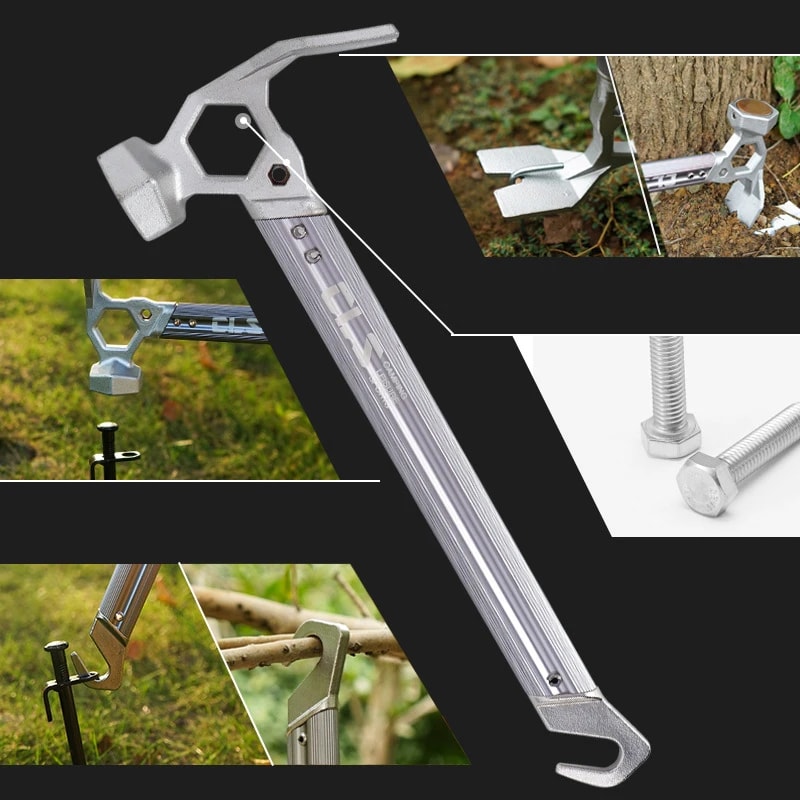 Multifunctional Camping Hammer with Nail Puller Stainless Steel Tent Tool