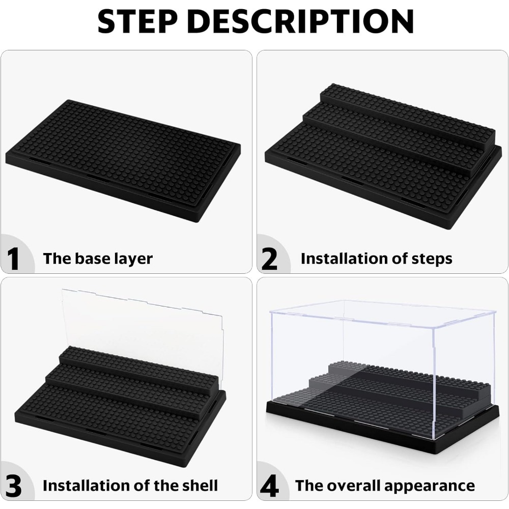 Large Acrylic Display Case with Movable Steps Dustproof Clear Storage for Collectibles
