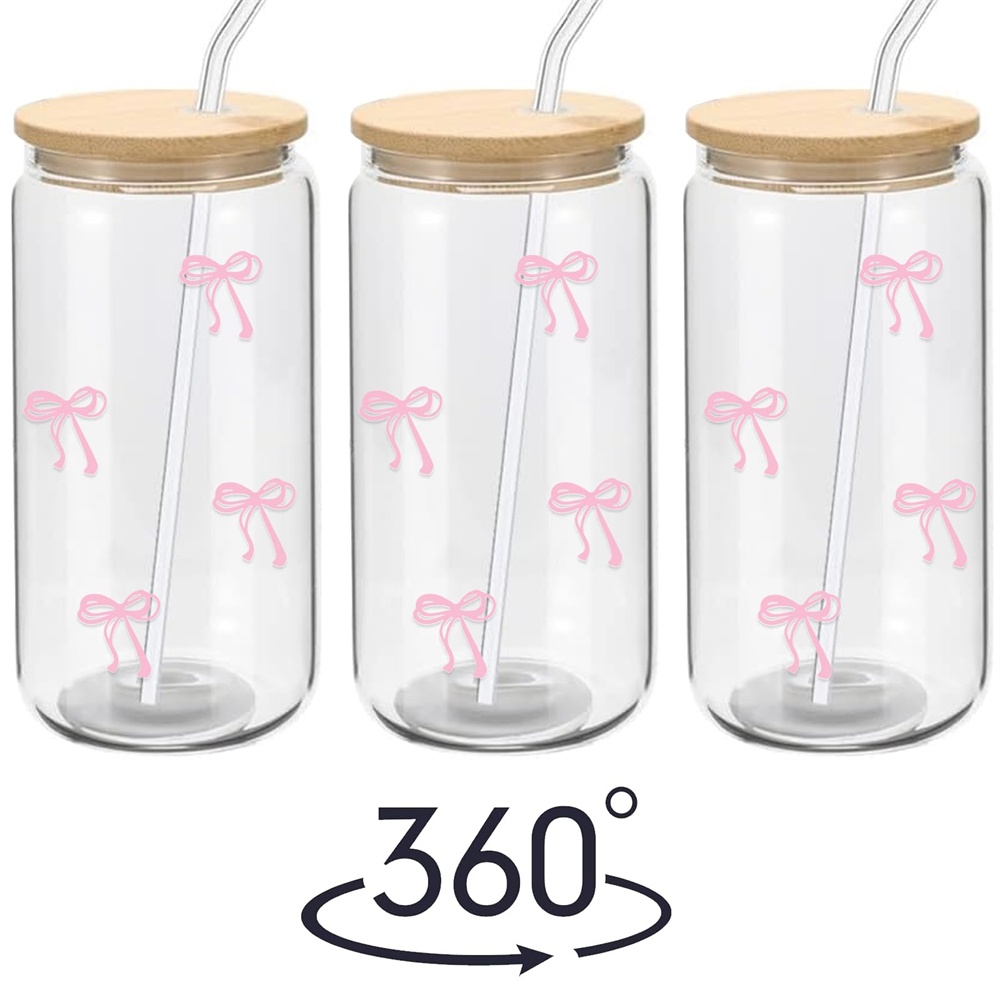 Cute Bow Glass Cup with Lid and Straw Aesthetic Iced Coffee Tumbler