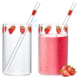 strawberry glass cup with straw cute heat resistant drinking cup