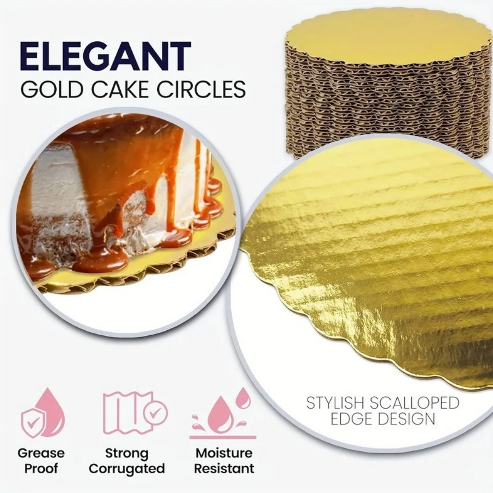 Premium Gold Cake Boards Set with Scalloped Edge Greaseproof Round Cake Boards 5 Pack 8 and 10 Inch