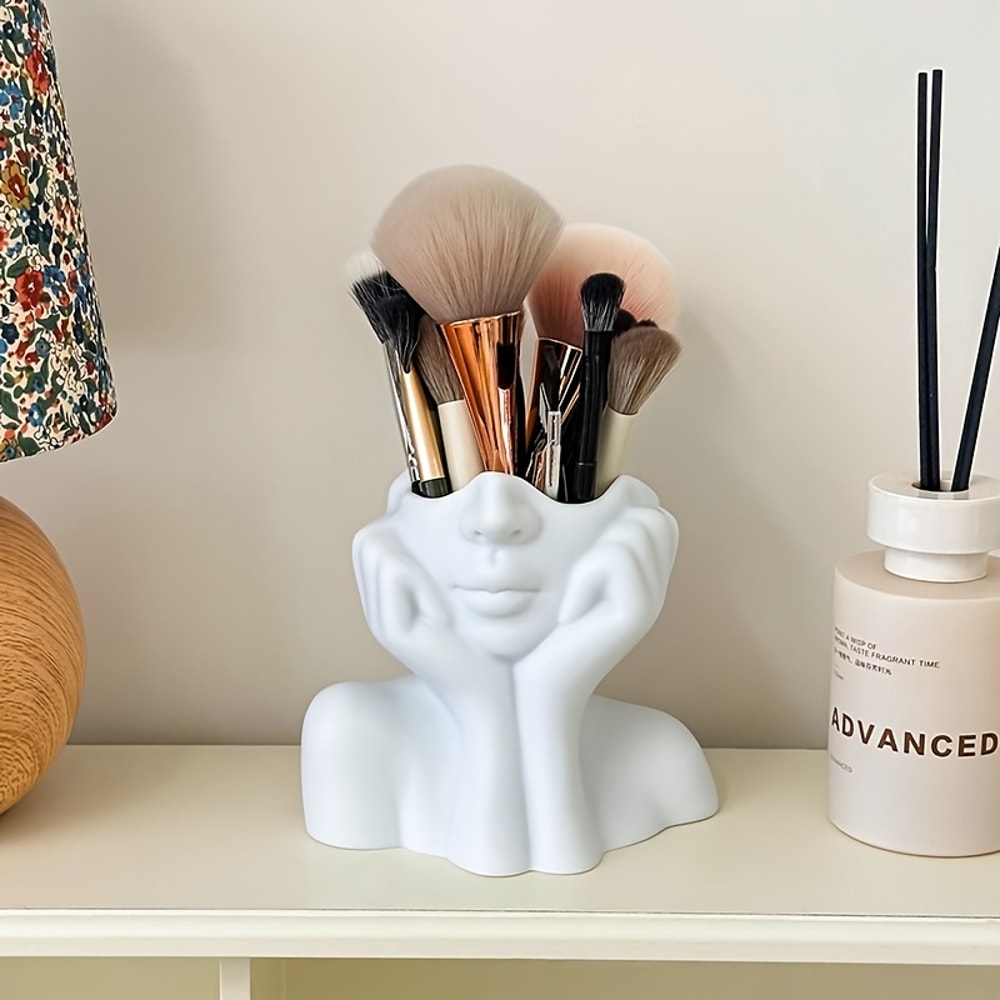 Minimalist Face Sculpture Makeup Brush Holder Desk Organizer