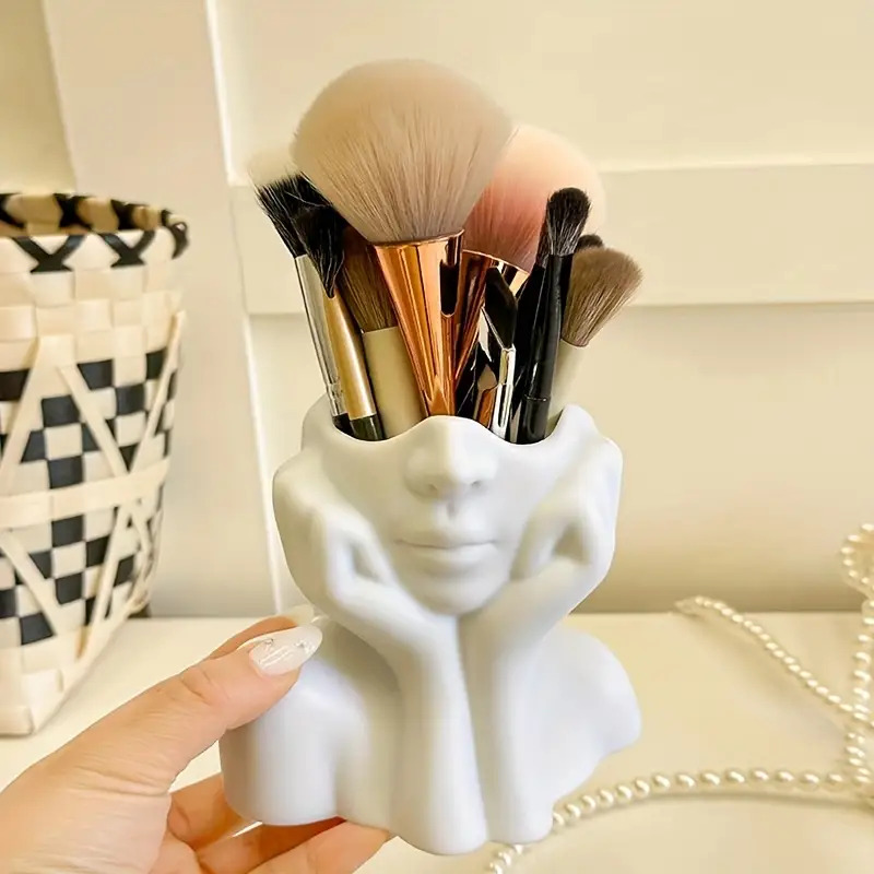 Minimalist Face Sculpture Makeup Brush Holder Desk Organizer