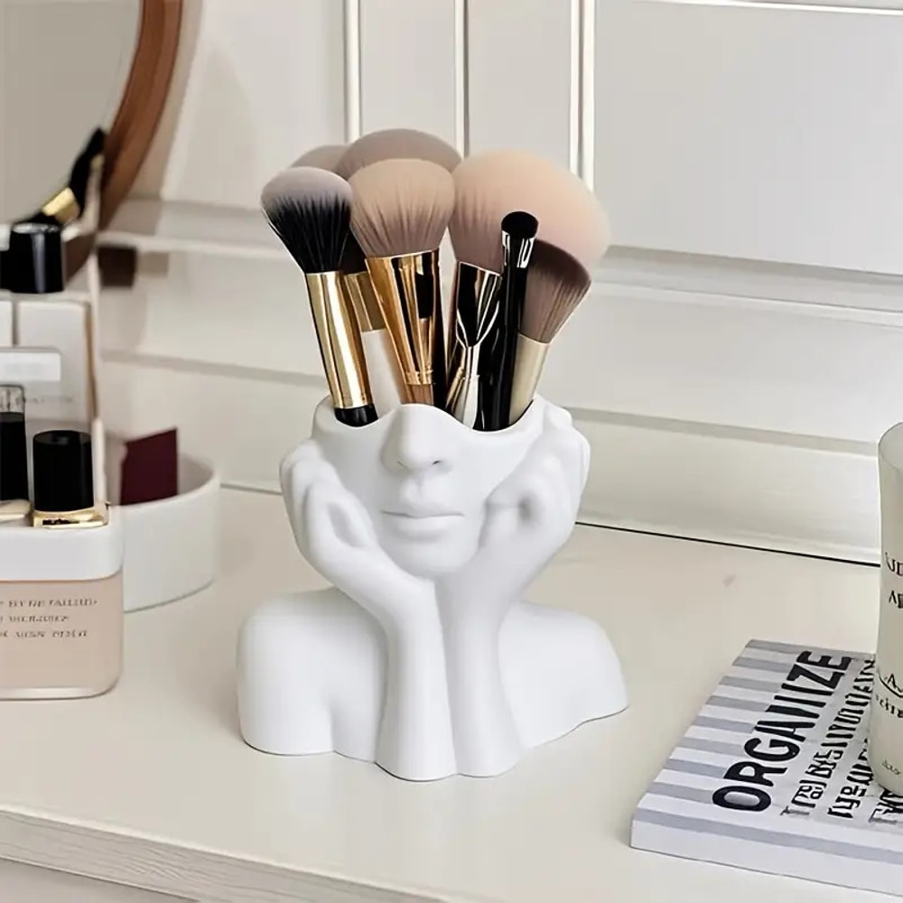 Minimalist Face Sculpture Makeup Brush Holder Desk Organizer