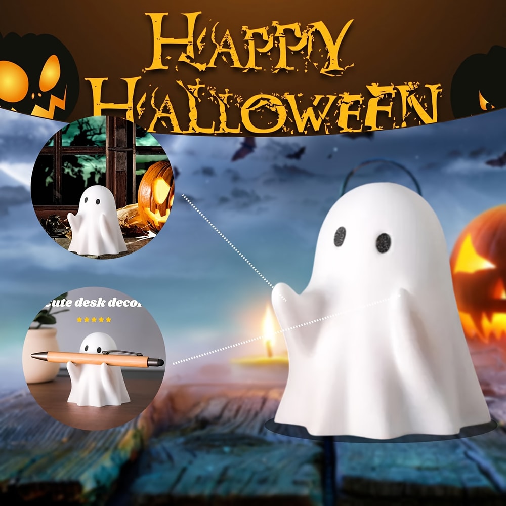 Ghost Pen Holder Funny Desk Decor Cute Resin Figurine for Office and Home