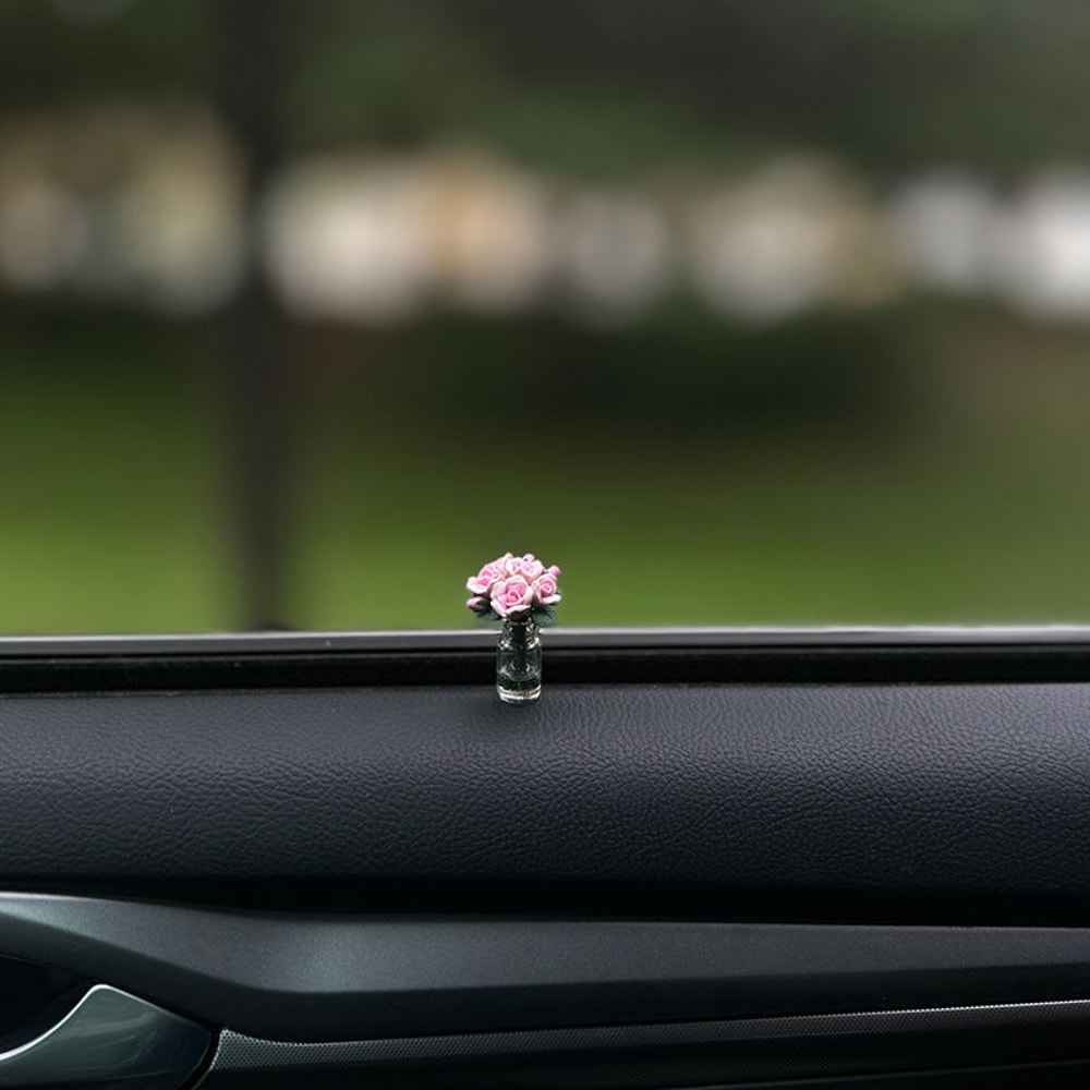 Mini Rose Car Dashboard Decoration Cute Floral Car Accessory for Women