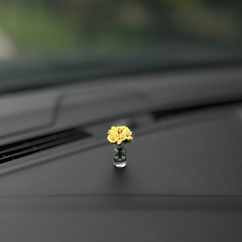 Mini Rose Car Dashboard Decoration Cute Floral Car Accessory for Women