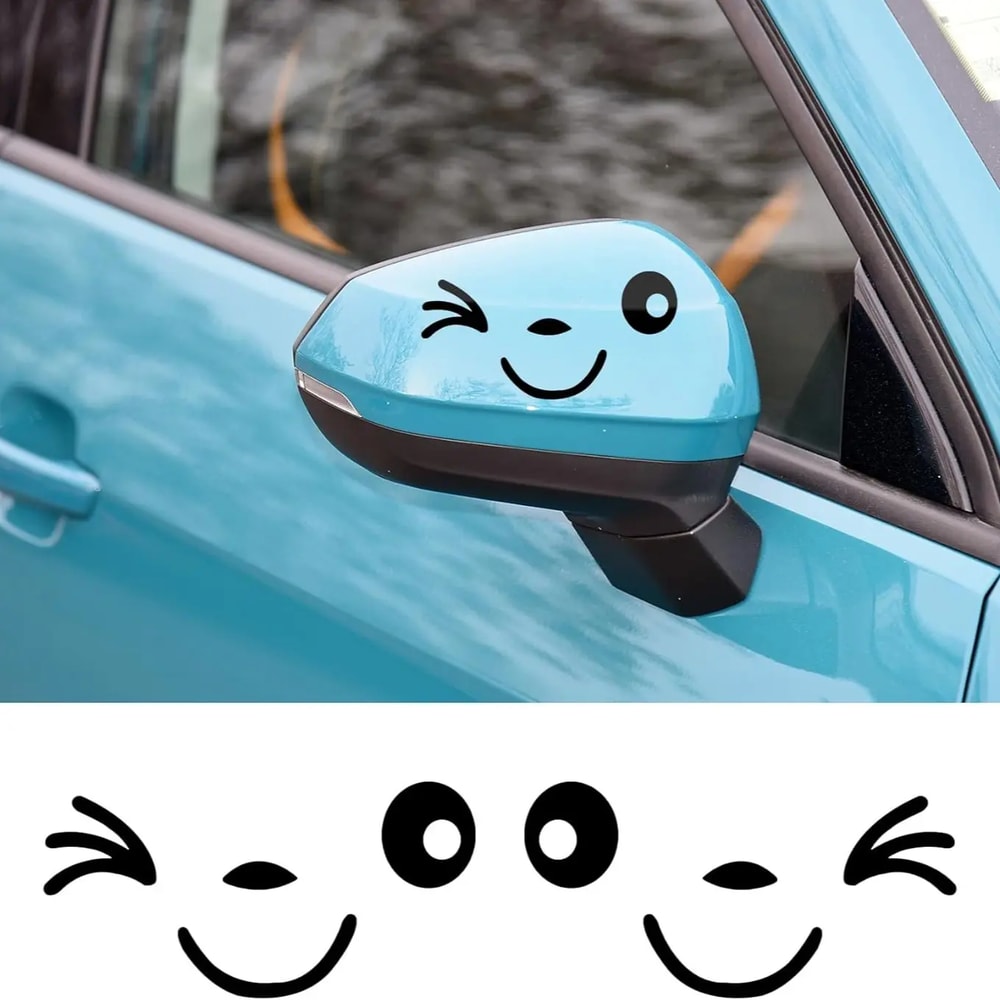 Cute Smiley Face Car Mirror Stickers car mirror stickers for Fun Rearview Style
