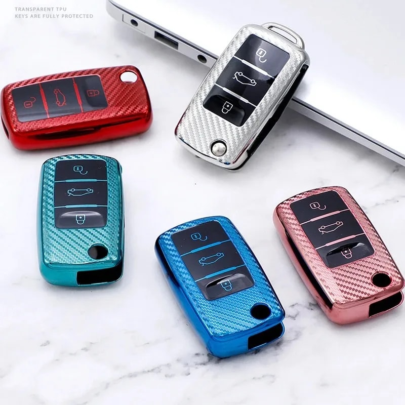 Carbon Fiber Car Key Case for Volkswagen Smart Key Fob Cover