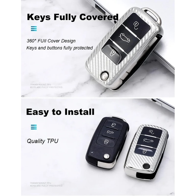Carbon Fiber Car Key Case for Volkswagen Smart Key Fob Cover