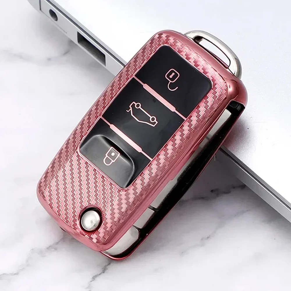 Carbon Fiber Car Key Case for Volkswagen Smart Key Fob Cover