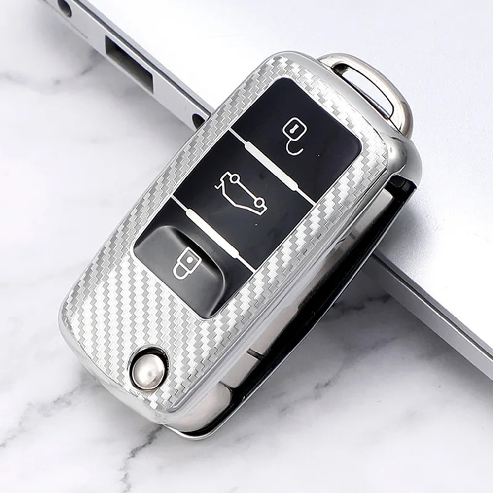 Carbon Fiber Car Key Case for Volkswagen Smart Key Fob Cover