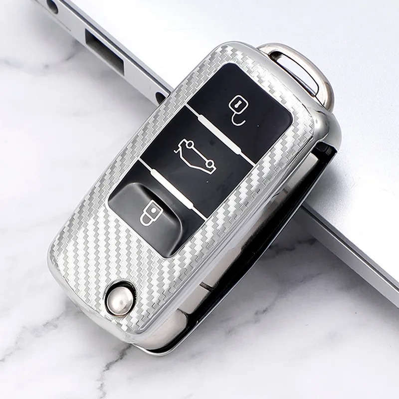 Carbon Fiber Car Key Case for Volkswagen Smart Key Fob Cover