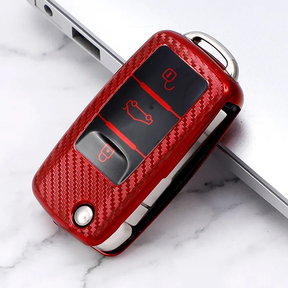 Carbon Fiber Car Key Case for Volkswagen Smart Key Fob Cover