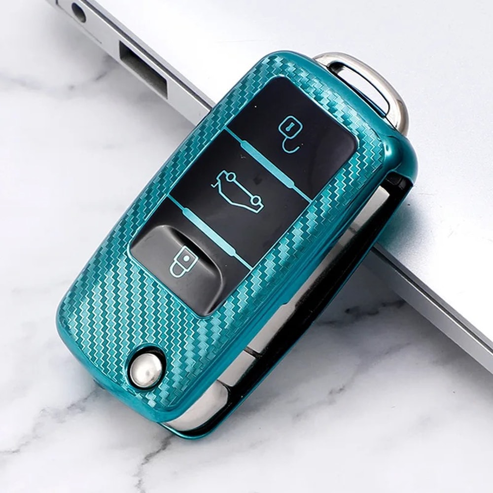 Carbon Fiber Car Key Case for Volkswagen Smart Key Fob Cover
