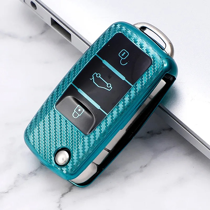 Carbon Fiber Car Key Case for Volkswagen Smart Key Fob Cover