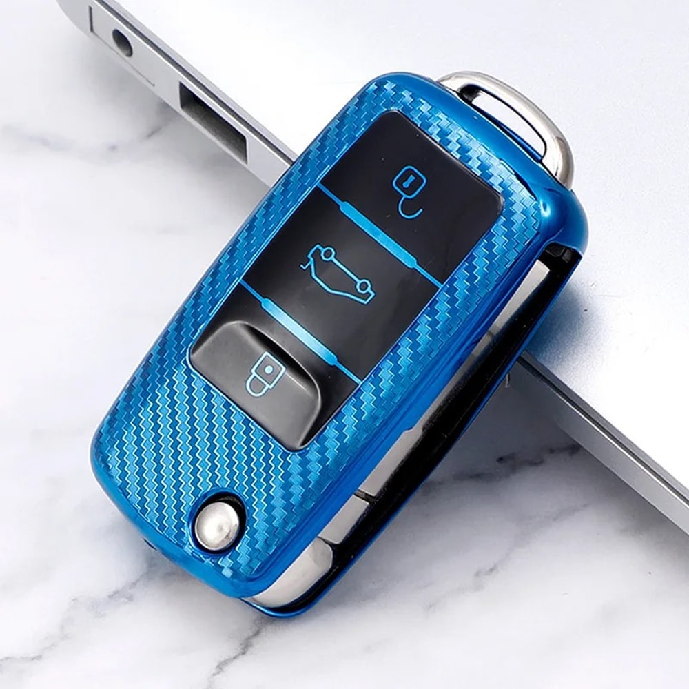 Carbon Fiber Car Key Case for Volkswagen Smart Key Fob Cover