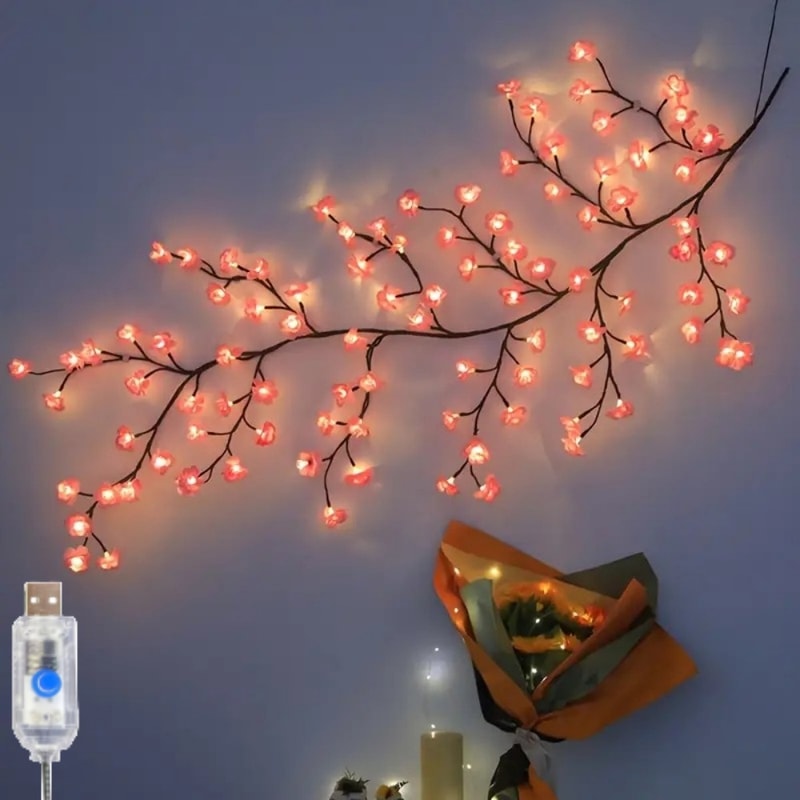 Cherry Blossom Vine Lights USB LED Branch Lights for Bedroom Decor