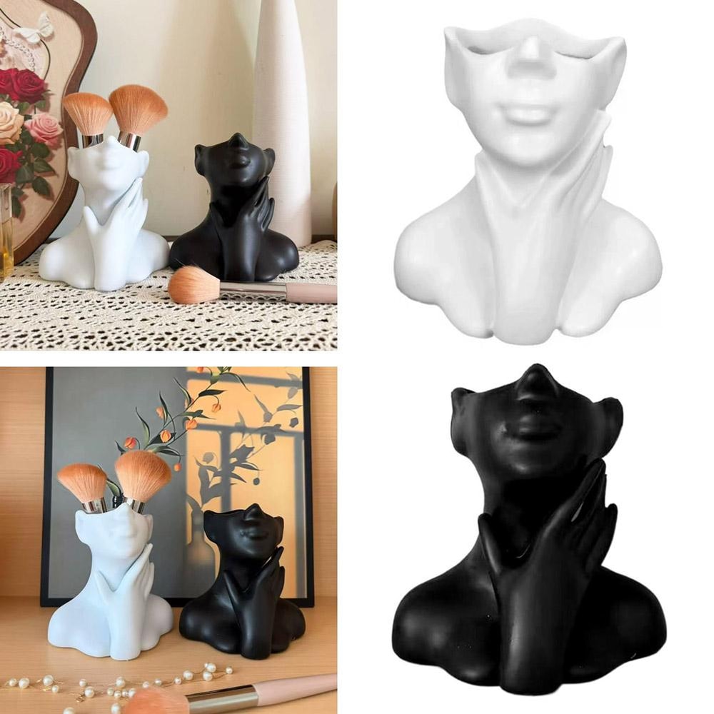 Creative Female Bust Vase Makeup Brush Holder Art Decor Desk Organizer