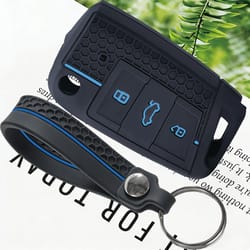 premium leather car key case cover with keychain for vw skoda seat smart key protection