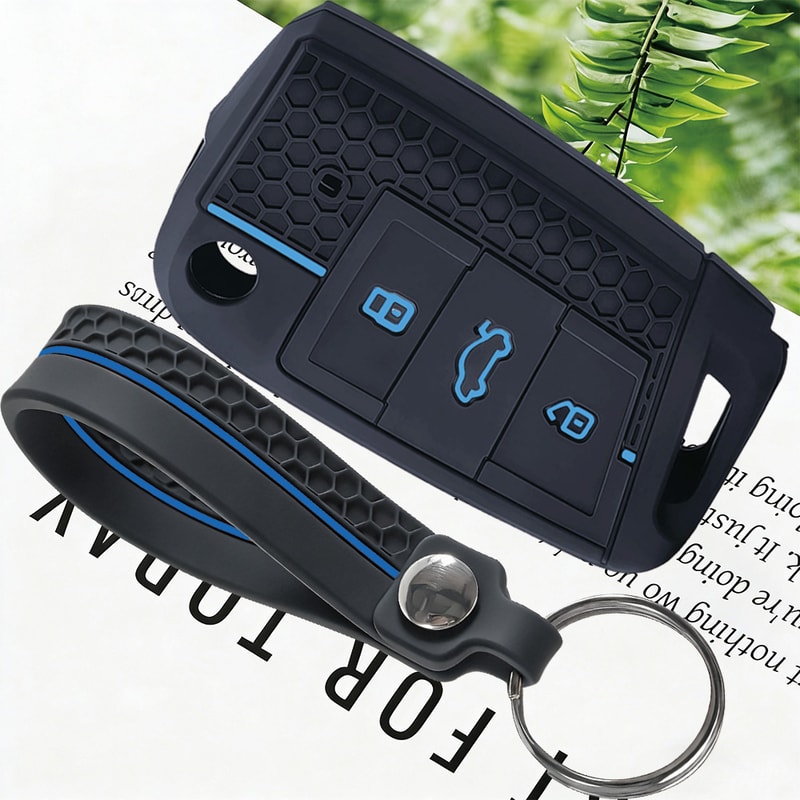 Premium Leather Car Key Case Cover with Keychain for VW Skoda Seat Smart Key Protection