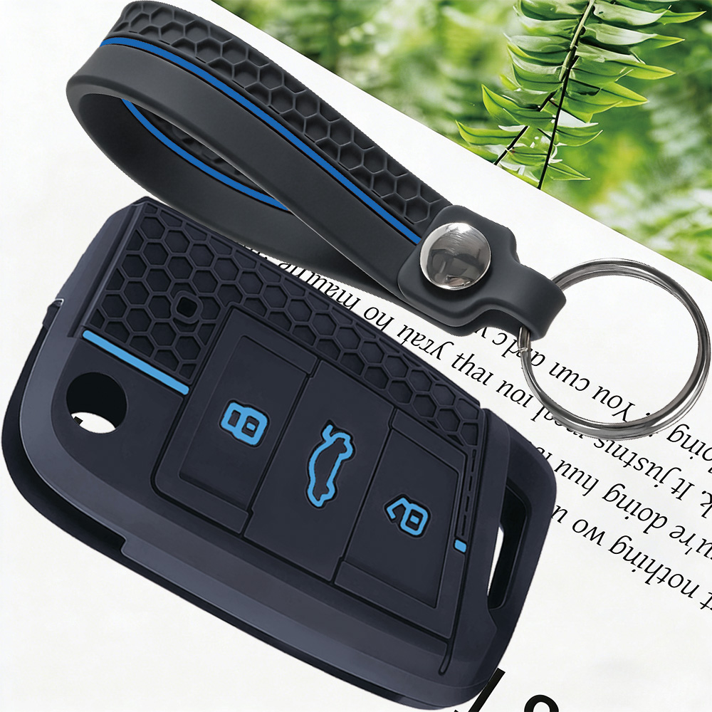 Premium Leather Car Key Case Cover with Keychain for VW Skoda Seat Smart Key Protection