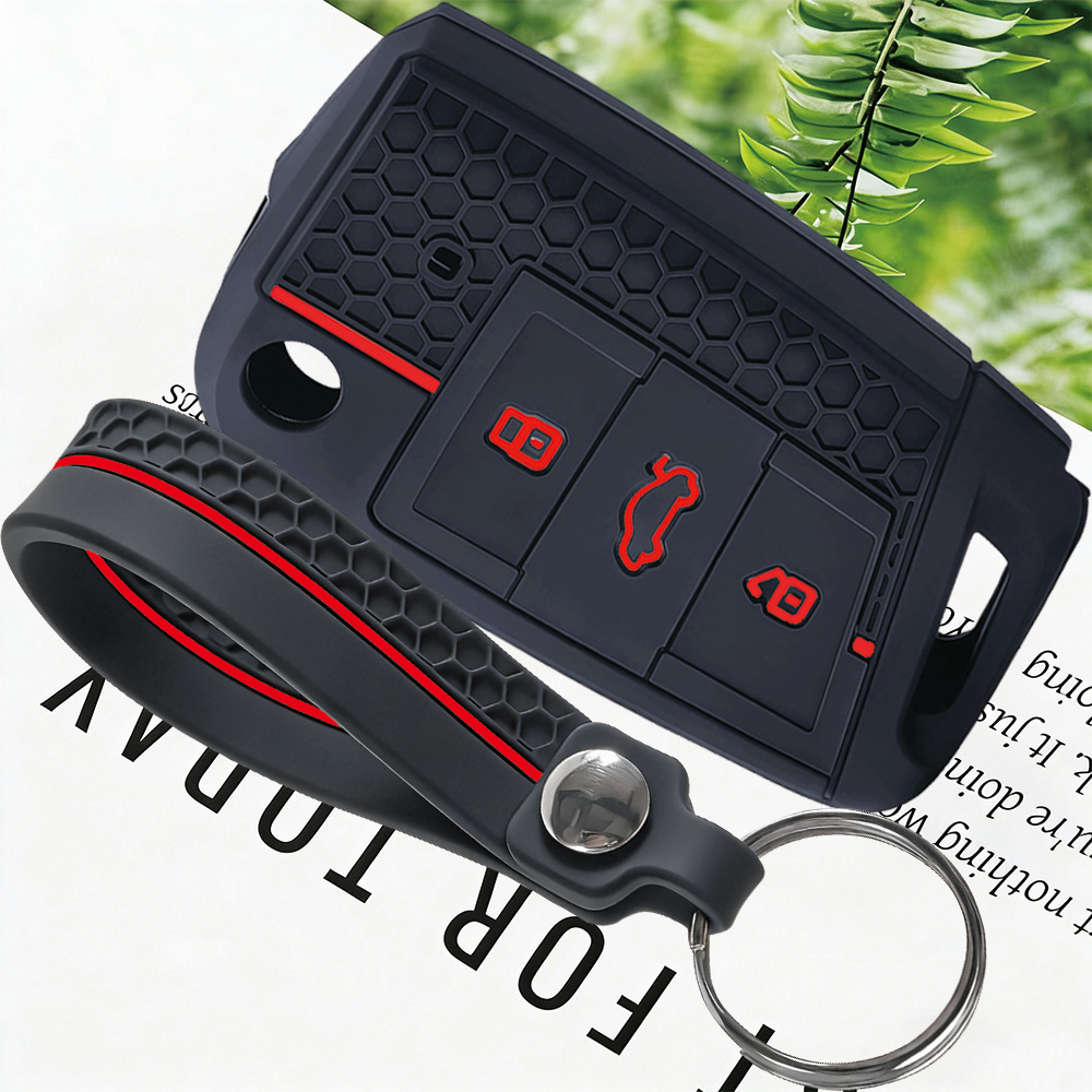 Premium Leather Car Key Case Cover with Keychain for VW Skoda Seat Smart Key Protection