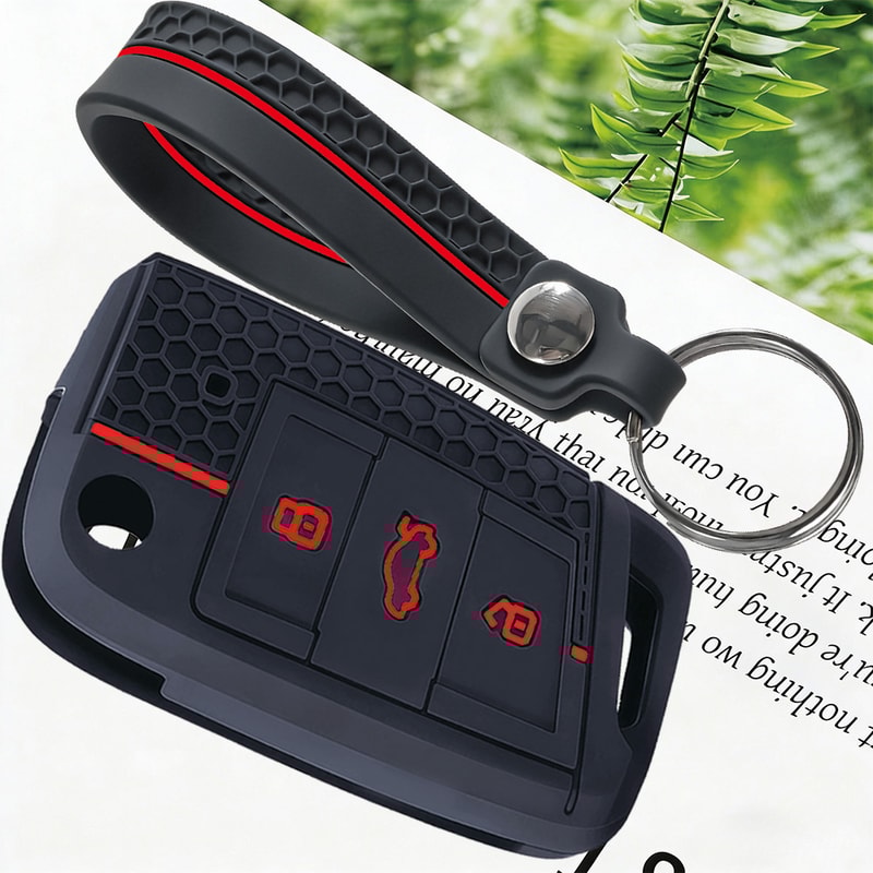 Premium Leather Car Key Case Cover with Keychain for VW Skoda Seat Smart Key Protection