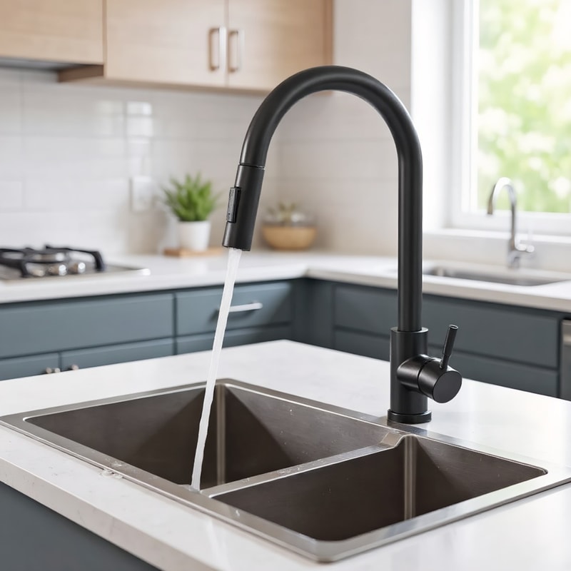 Premium Brushed Black Kitchen Faucet with Pull Out Sprayer & Swivel Spout