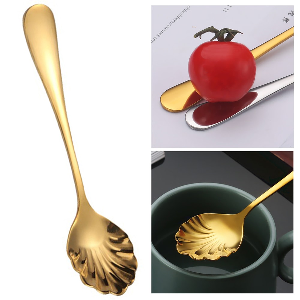 Luxury Gold Shell Shaped Stainless Steel Coffee & Dessert Spoon