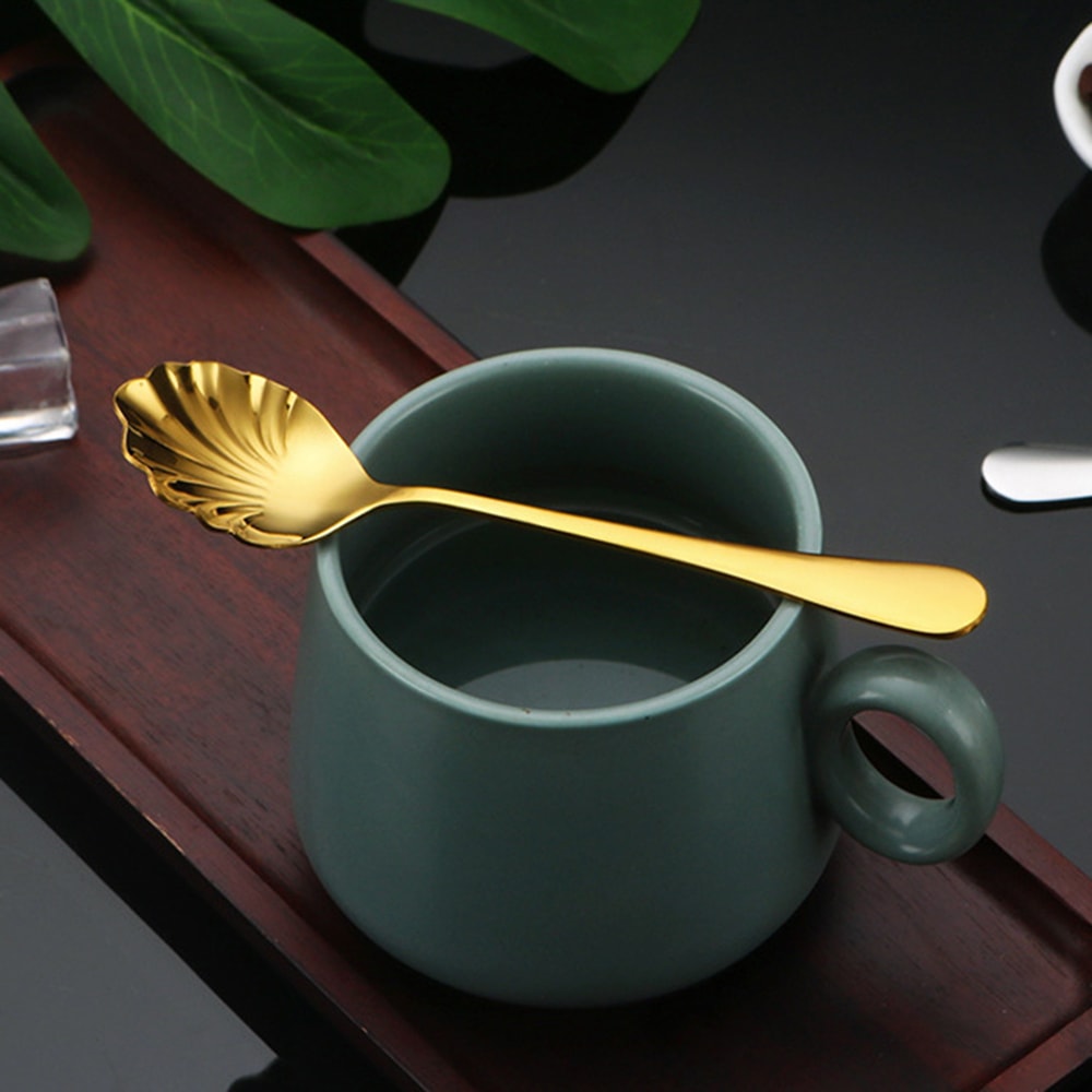 Luxury Gold Shell Shaped Stainless Steel Coffee & Dessert Spoon