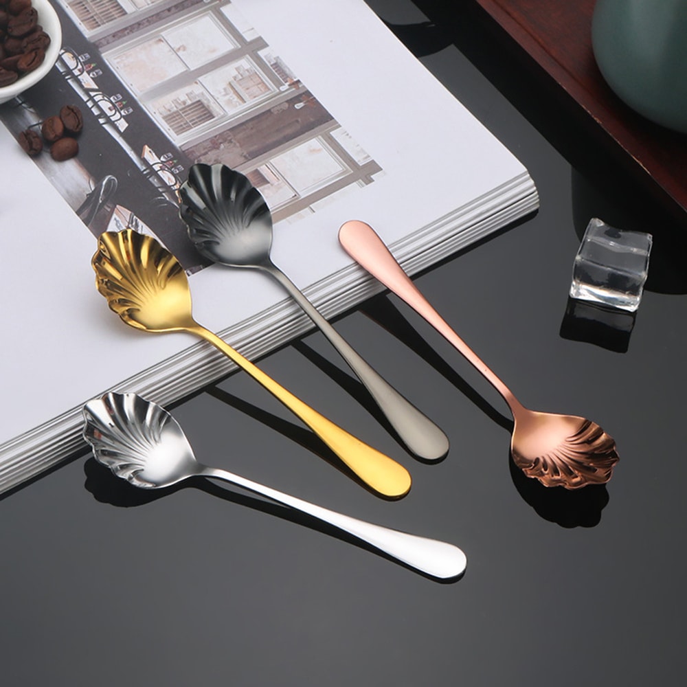 Luxury Gold Shell Shaped Stainless Steel Coffee & Dessert Spoon