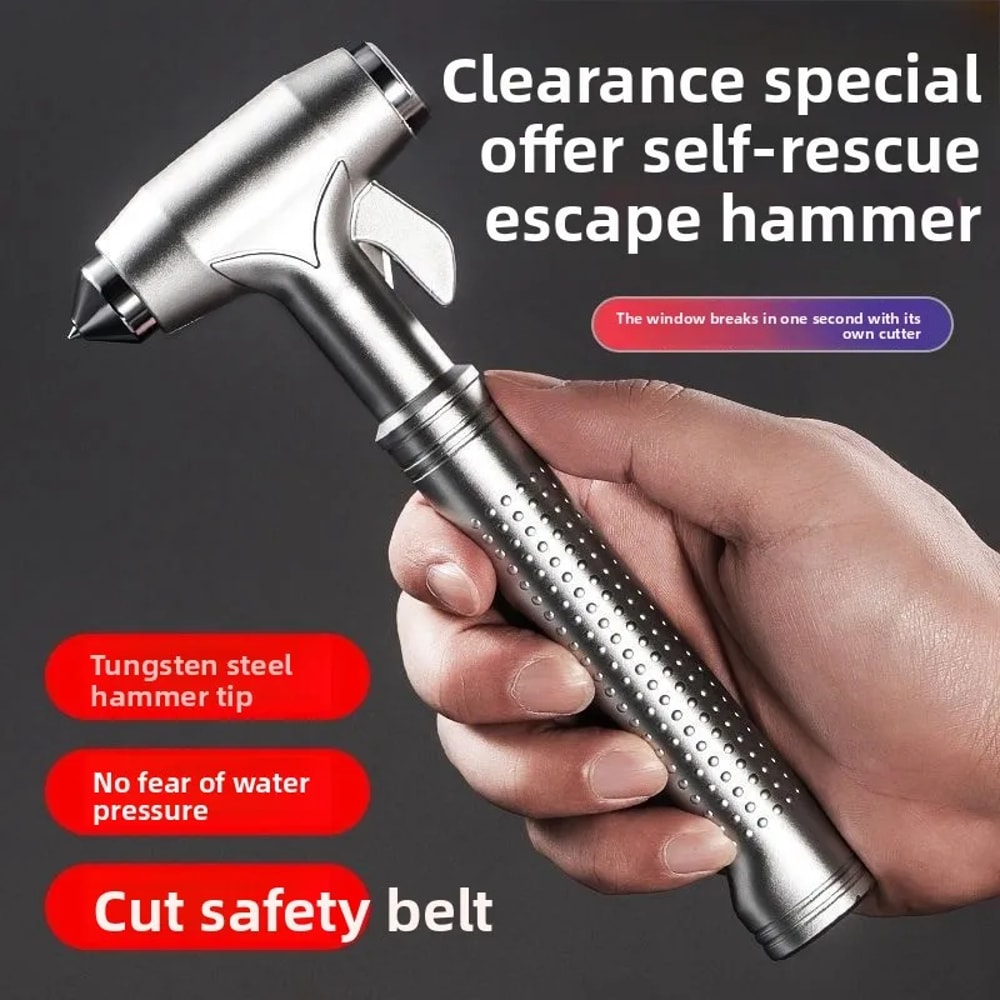 All In One Car Emergency Hammer & Vehicle Safety Tool with Window Breaker and Seat Belt Cutter
