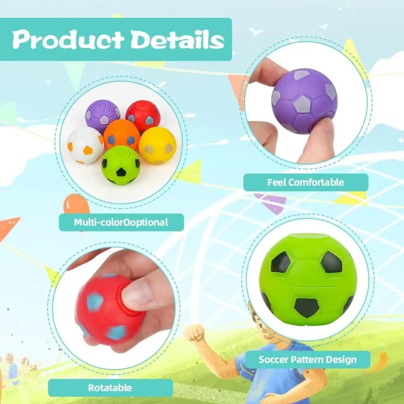 Mini Fidget Spinner Soccer Ball Toy Rotatable Finger Stress Relief for Kids, Party Favors