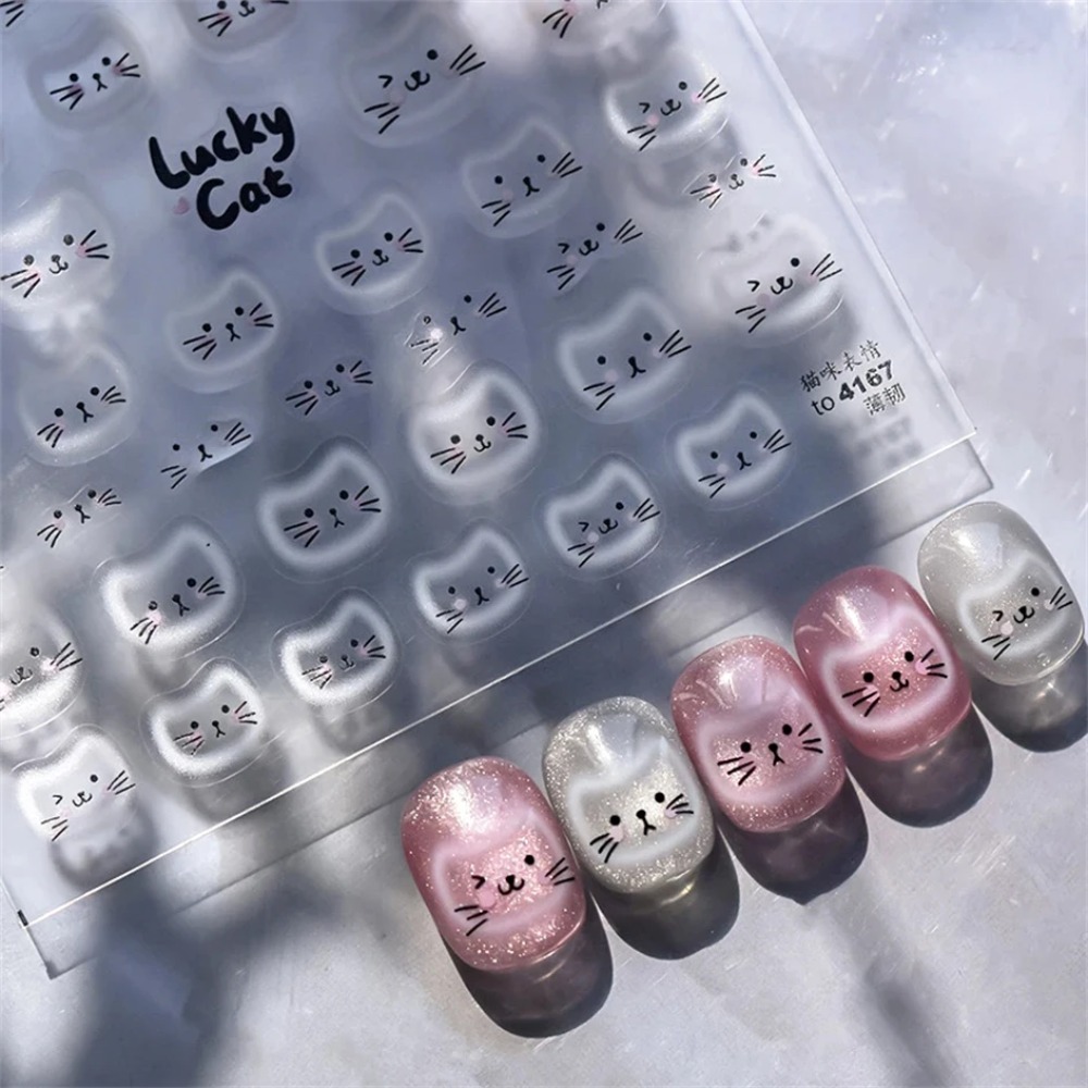Cat Theme Embossed Nail Art Stickers for DIY Manicure