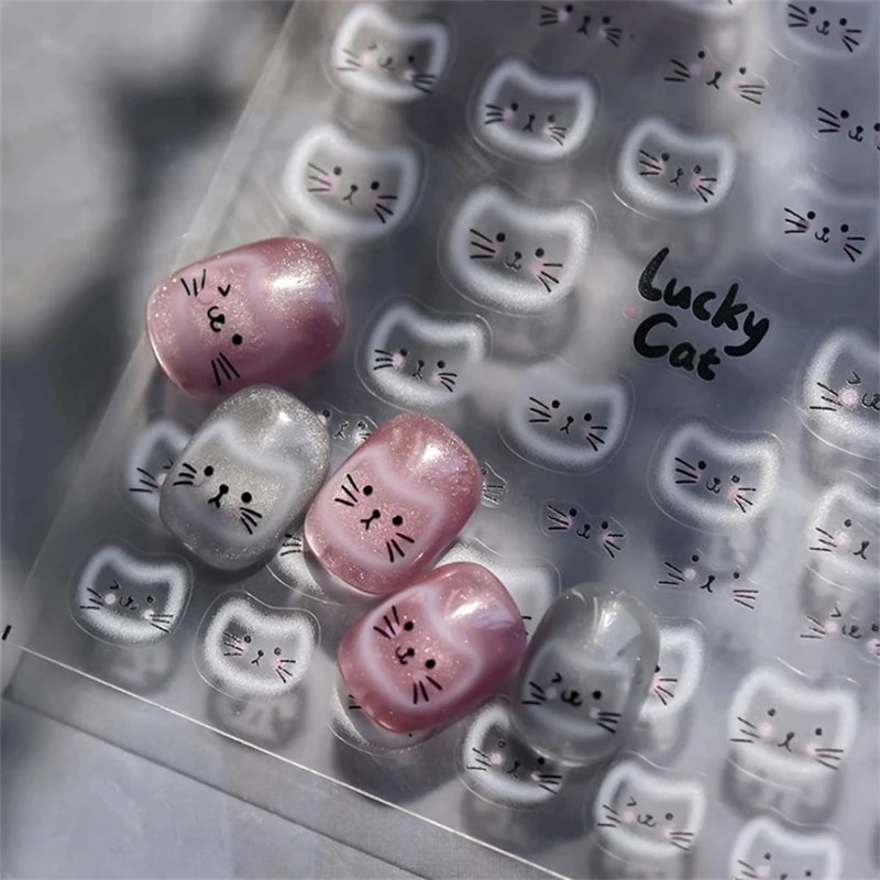 Cat Theme Embossed Nail Art Stickers for DIY Manicure