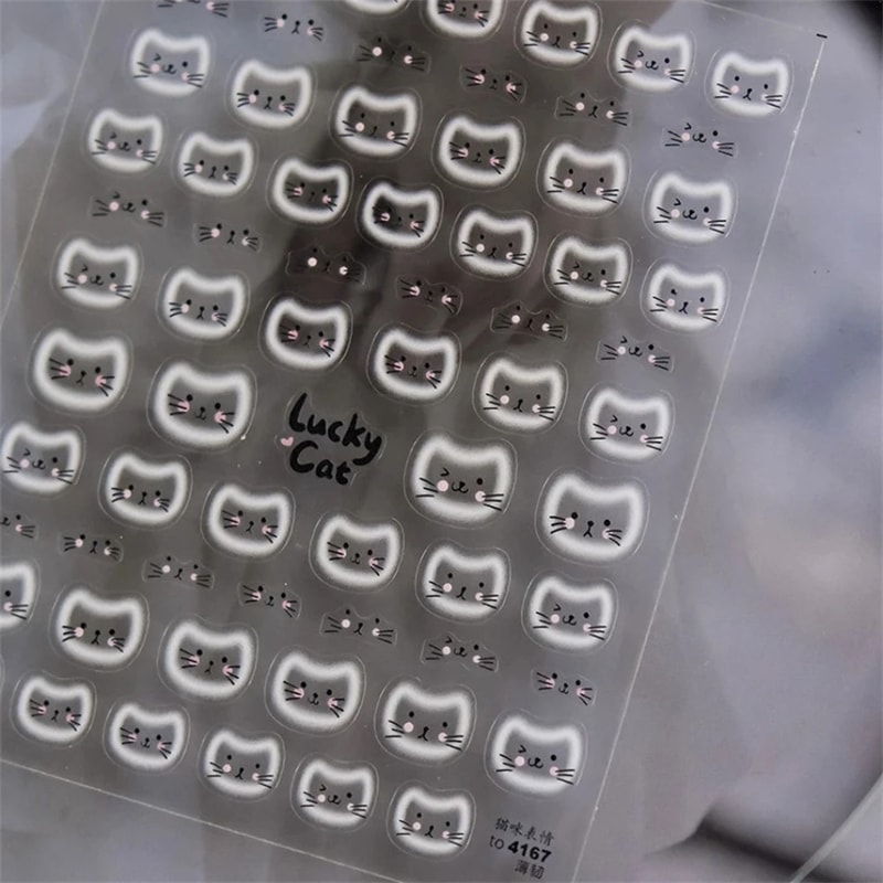 Cat Theme Embossed Nail Art Stickers for DIY Manicure