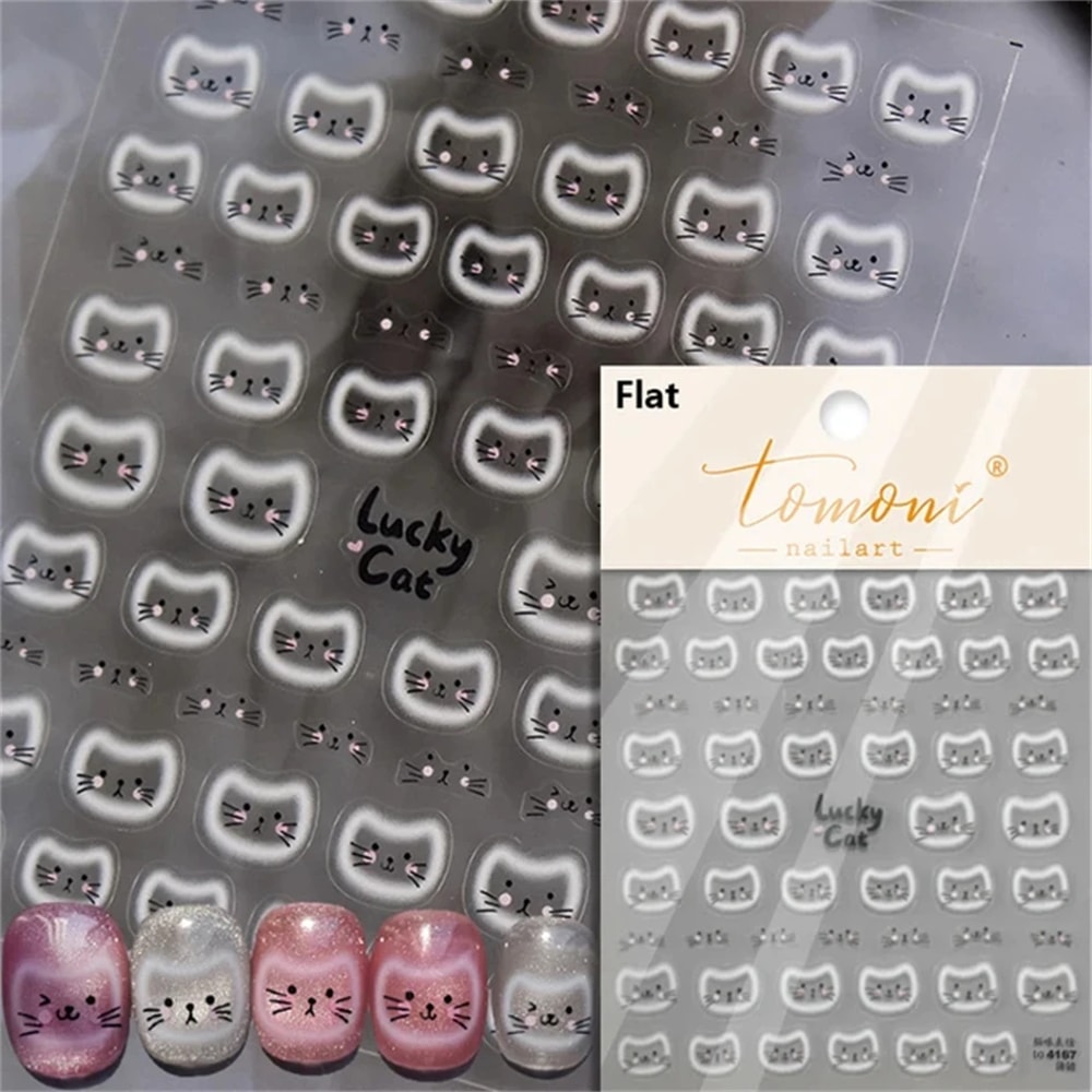 Cat Theme Embossed Nail Art Stickers for DIY Manicure