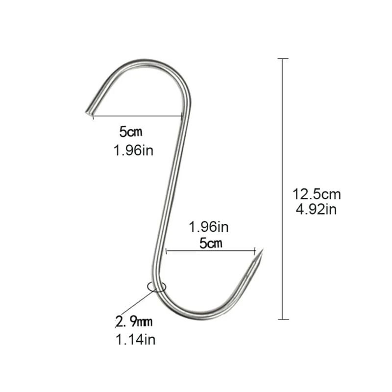 Heavy Duty Stainless Steel S Hooks For Meat Kitchen Utensils Sharp Tip Hanging Hooks 5
