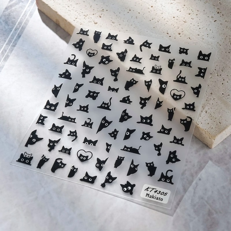 Black Cat Nail Stickers Cute Cartoon Nail Art Decals