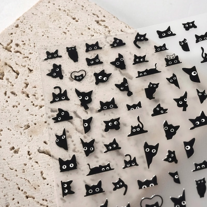 Black Cat Nail Stickers Cute Cartoon Nail Art Decals