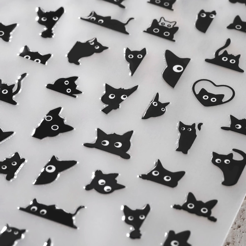 Black Cat Nail Stickers Cute Cartoon Nail Art Decals
