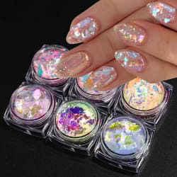 dreamglow aurora opal nail glitter flakes premium iridescent nail art set