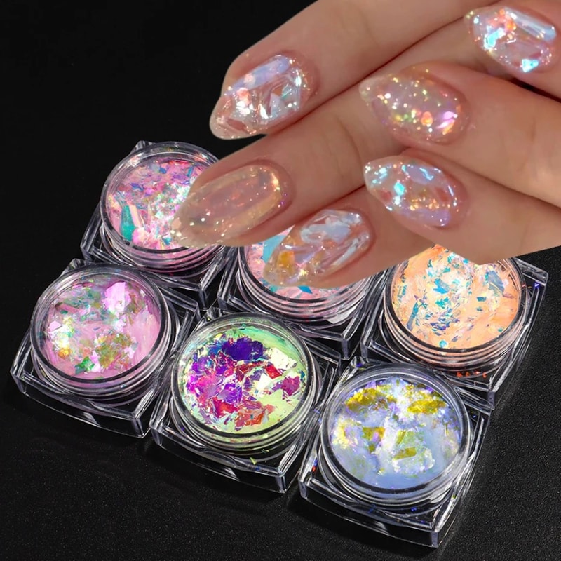 DreamGlow Aurora Opal Nail Glitter Flakes Premium Iridescent Nail Art Set